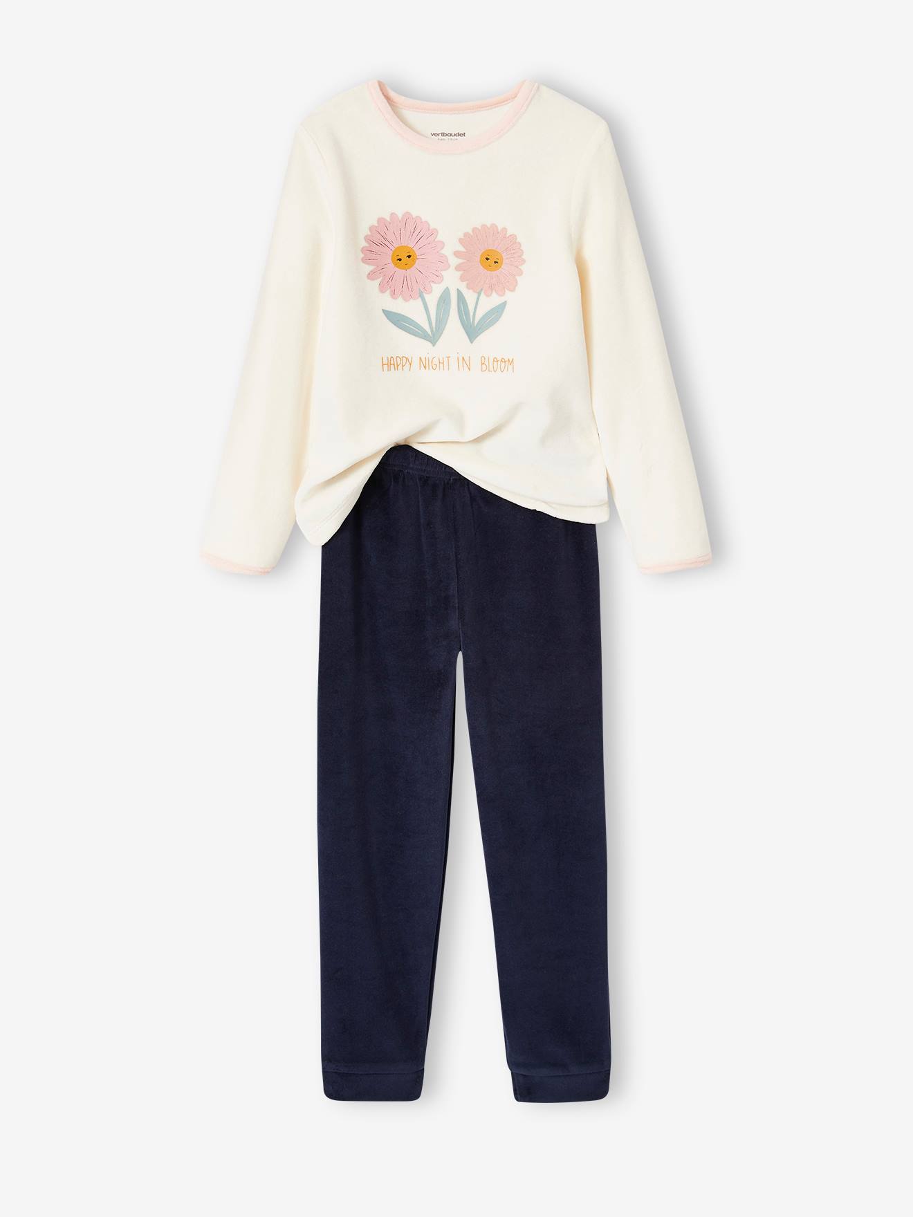 Conjunto de 2 pijamas de veludo com margaridas para meninas, cor ocre.