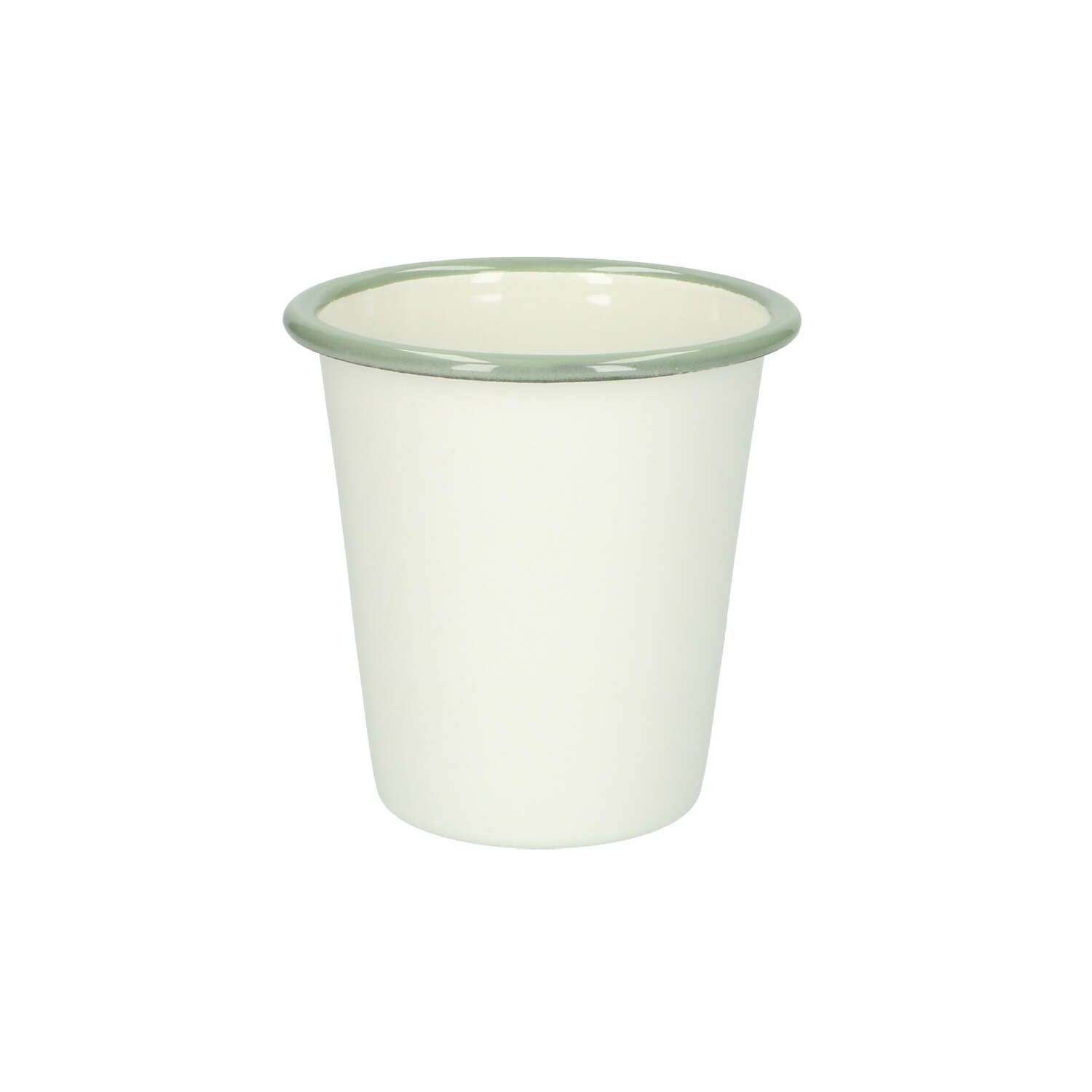 Beker, emaille, groengrijs/wit, Ø 9 cm