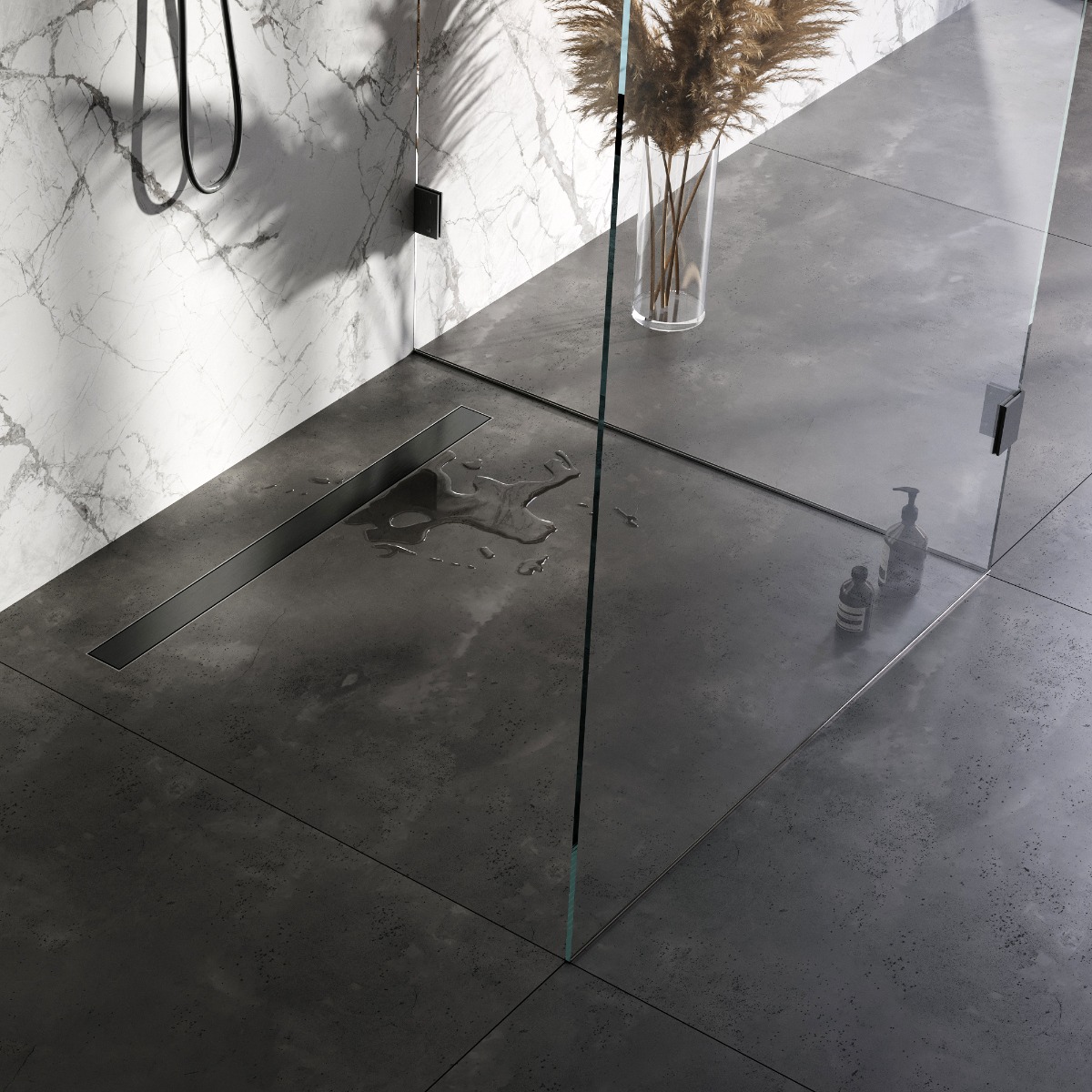 Brauer douchegoot 100x7cm met multifunctioneel rooster en flens gunmetal geborsteld PVD