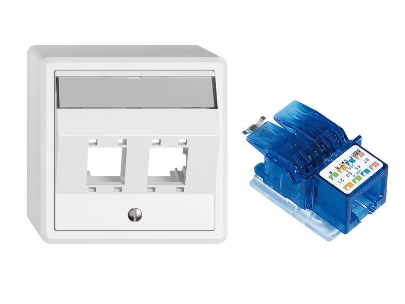 Feller EDIZIOliv AP-Netzwerkdose 2 x RJ45 AP-Montageset R M freenet mit Anschlussmodul R&M freenet Cat. 6, 1x RJ45 ungeschirmt