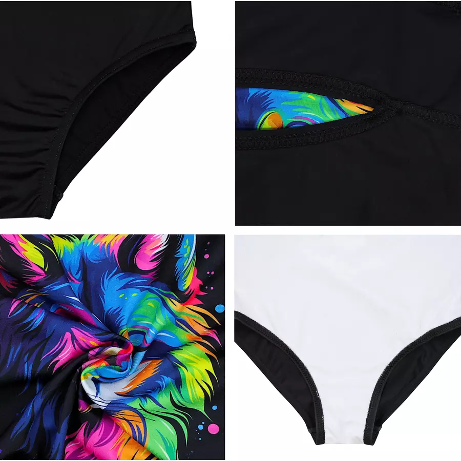 Aquarti Mädchen Badeanzug mit Ringerrücken Print schwarz Modell 4