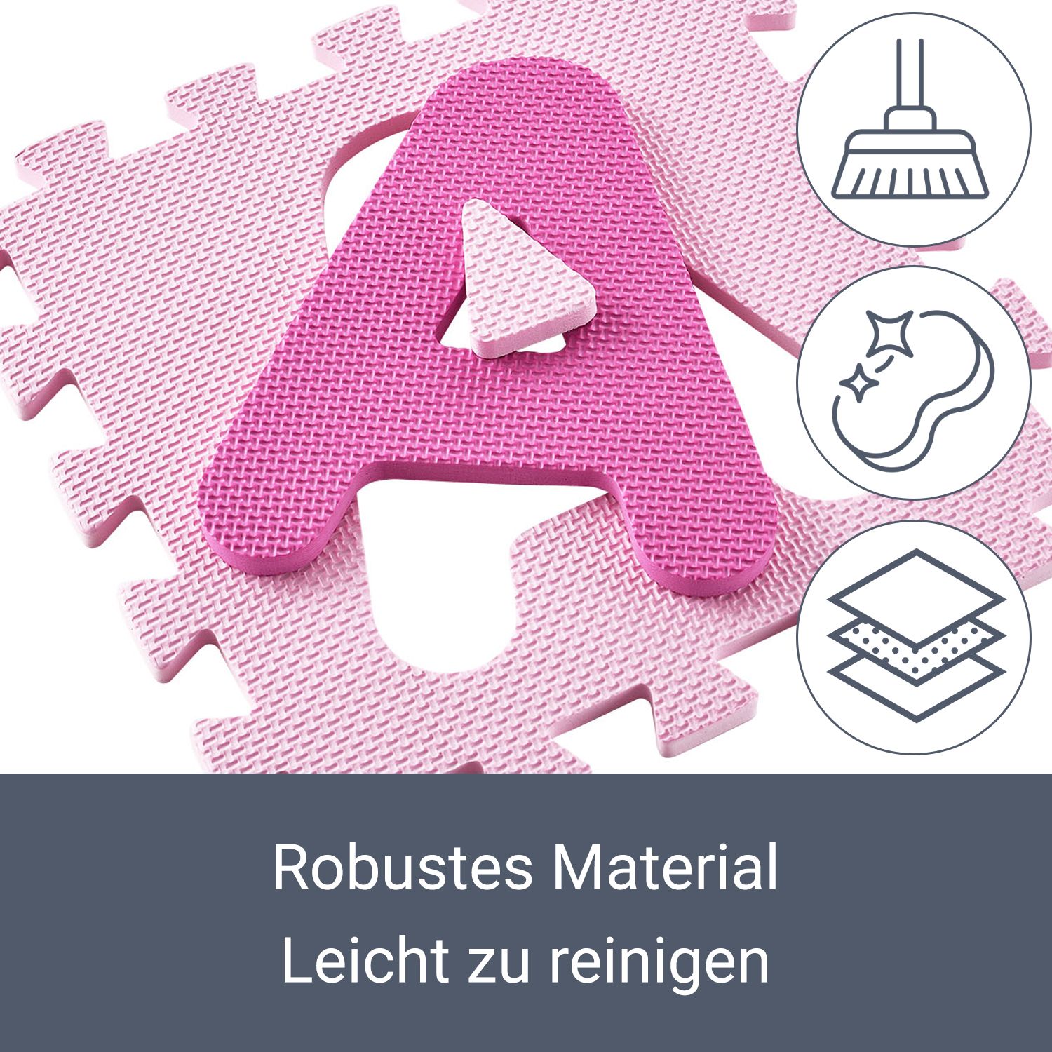 Juskys Kinder Puzzlematte Juna 36 Teile mit Buchstaben & Zahlen - rutschfest – rosa für Mädchen