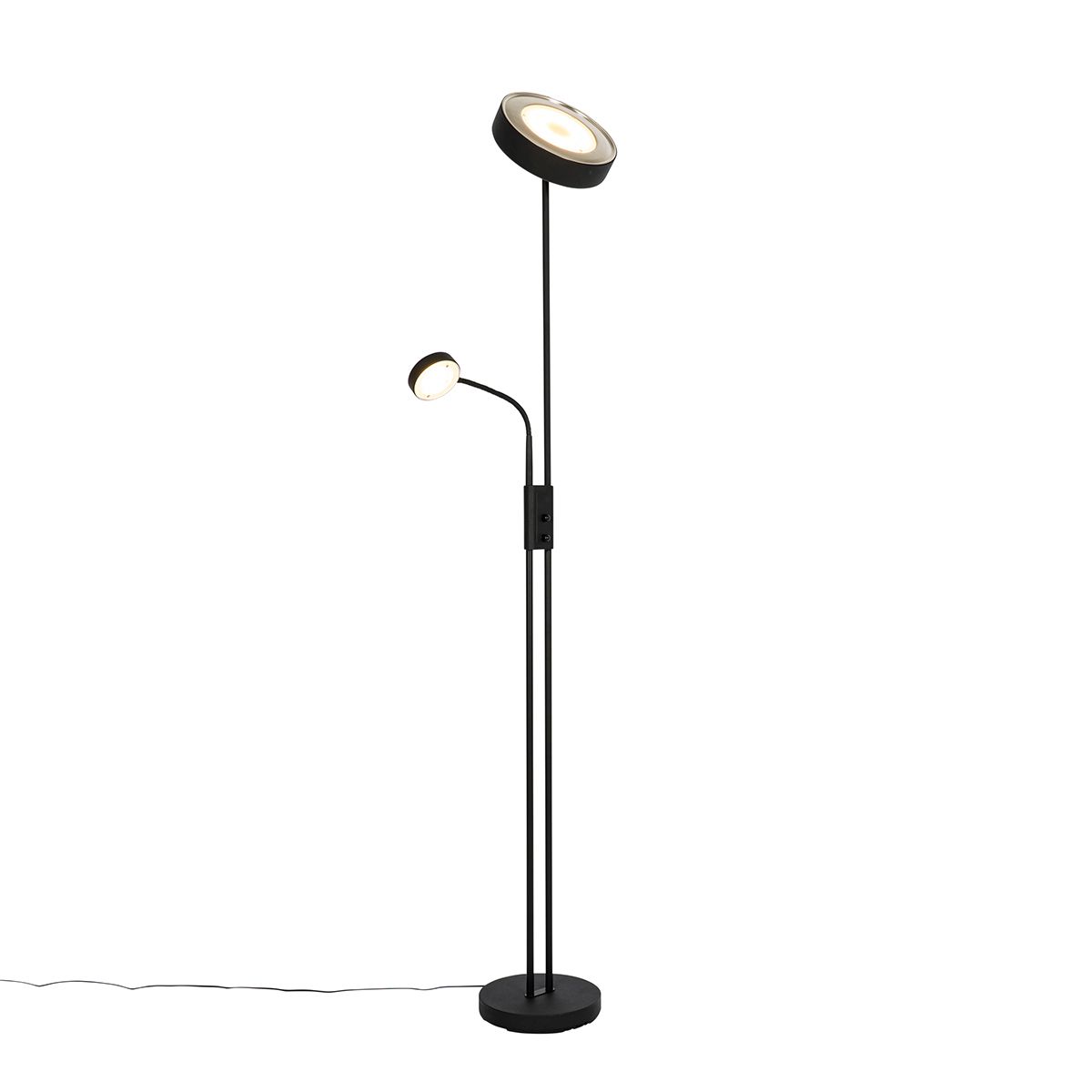 Vloerlamp zwart incl. LED en dimmer met leeslamp - Kelso