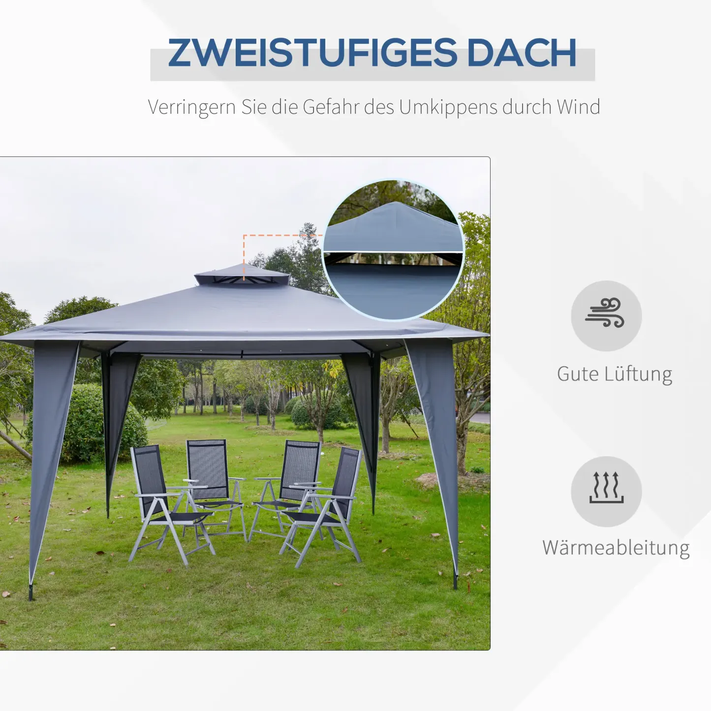 Outsunny Pavillon 3,45x3,45 m mit Doppeldach Grau