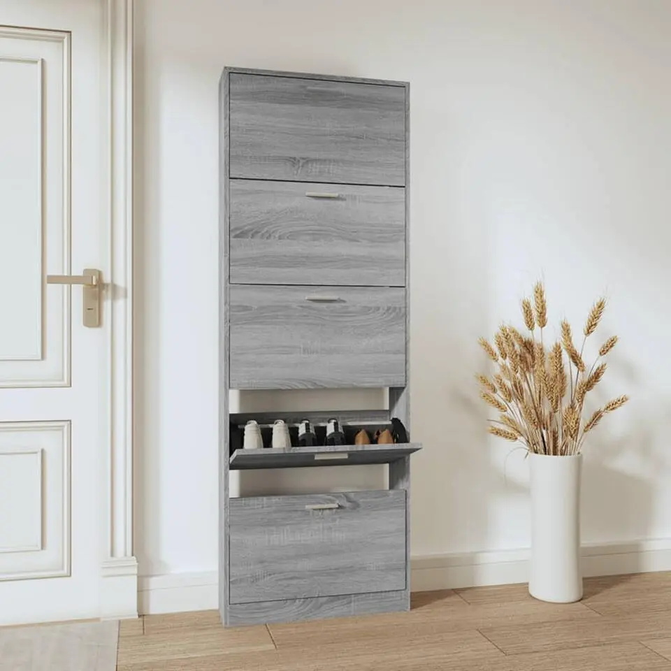 vidaXL - 10-paar Schoenenkast met 5 kleppen - Grijs sonoma eiken - 59x17x169 cm