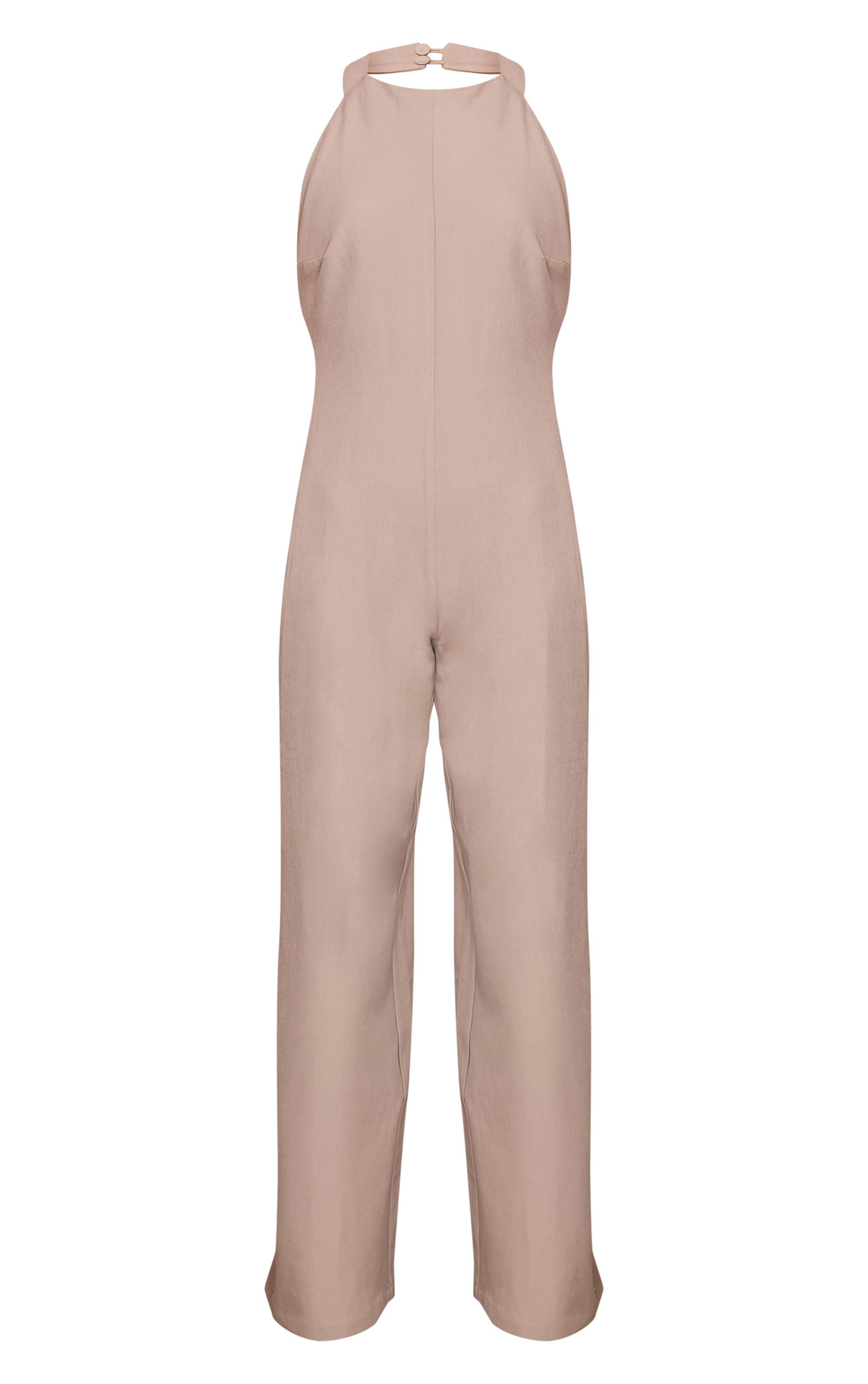 Gris Combinaison-pantalon Premium Tissée À Encolure Dos-nu Et Jambes Droites