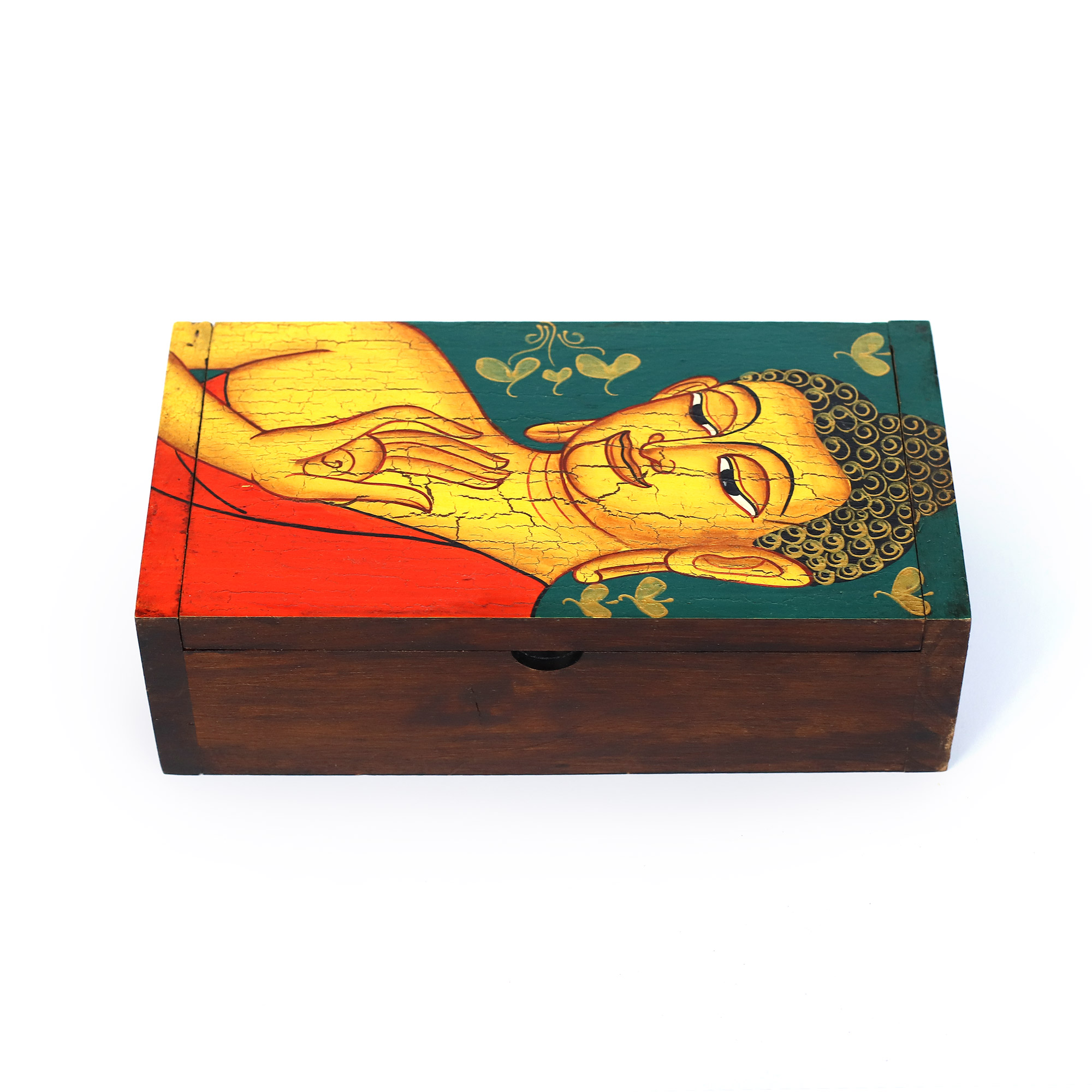 Holzschatulle 'Buddha blau', Teak, L 10 cm, B 20 cm, H 6 cm von fischer's lagerhaus