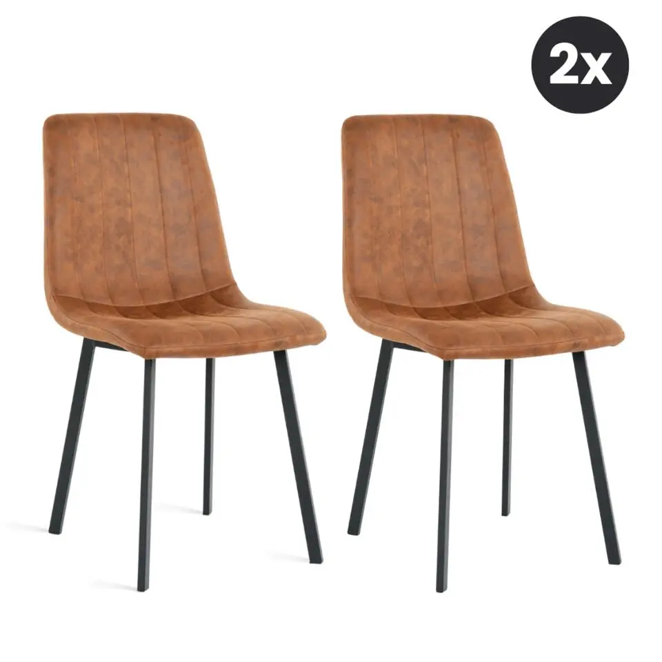 2x Eetkamerstoel Minsk - Microleder - Cognac