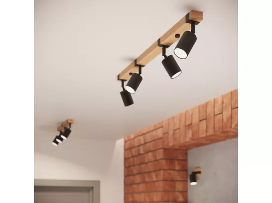 Plafonnier Fager scandinave en acier/bois naturel - 1 sources lumineuses - L.8 x H.13 cm - noir/bois naturel