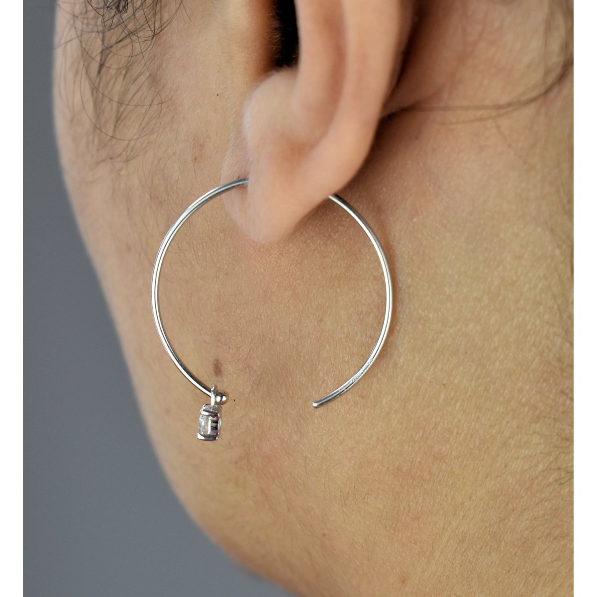 Boucles d'oreilles créole oxyde de zirconium pendant Argent 925 Rhodié