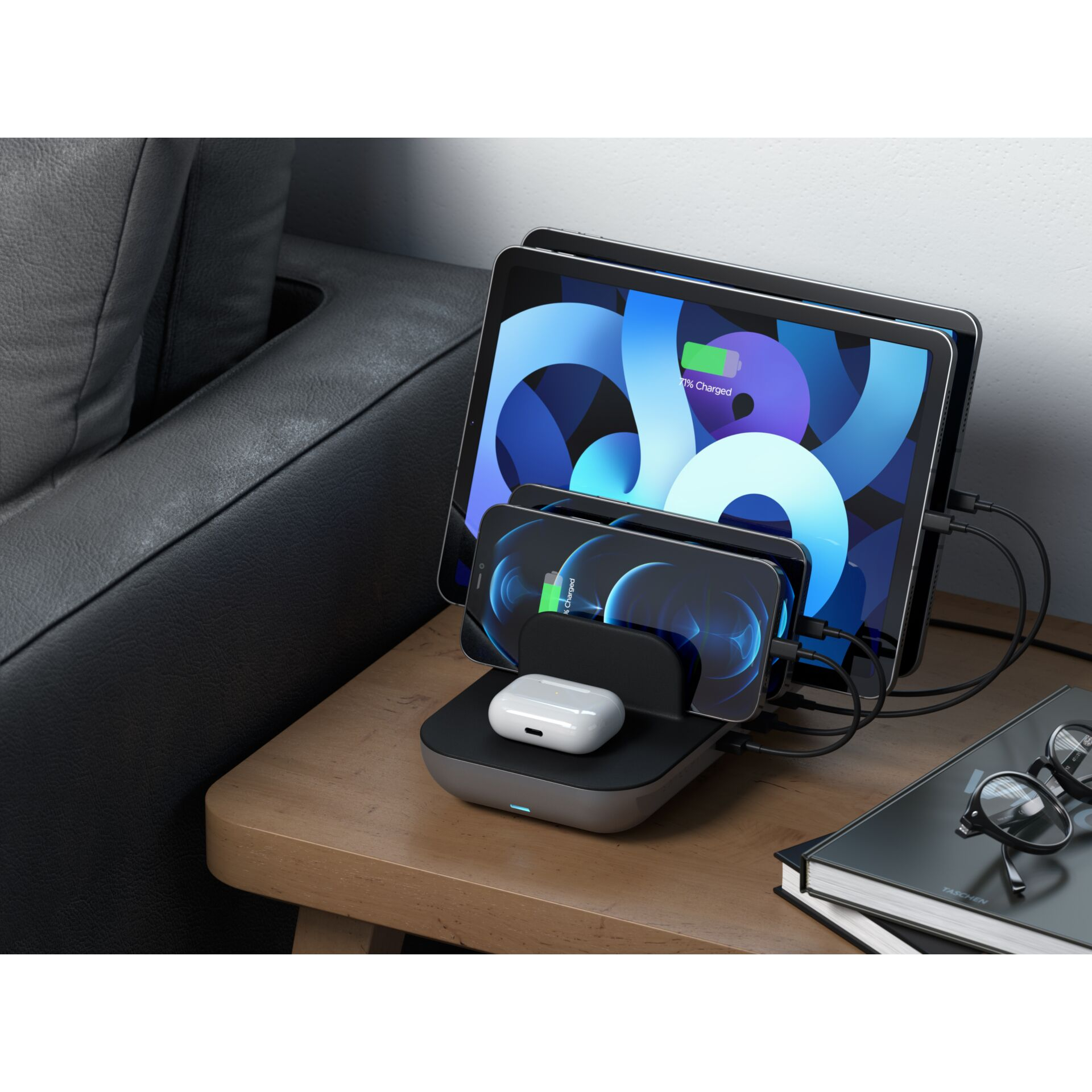(70W) Qi Wireless Ladepad   4-fach USB Multi-Dockingstation Ladestation Halterung (ST-WCS5PM-EU) - Space Gray