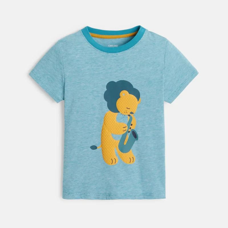 T-shirt rayé lion en relief vert bébé garçon Vert