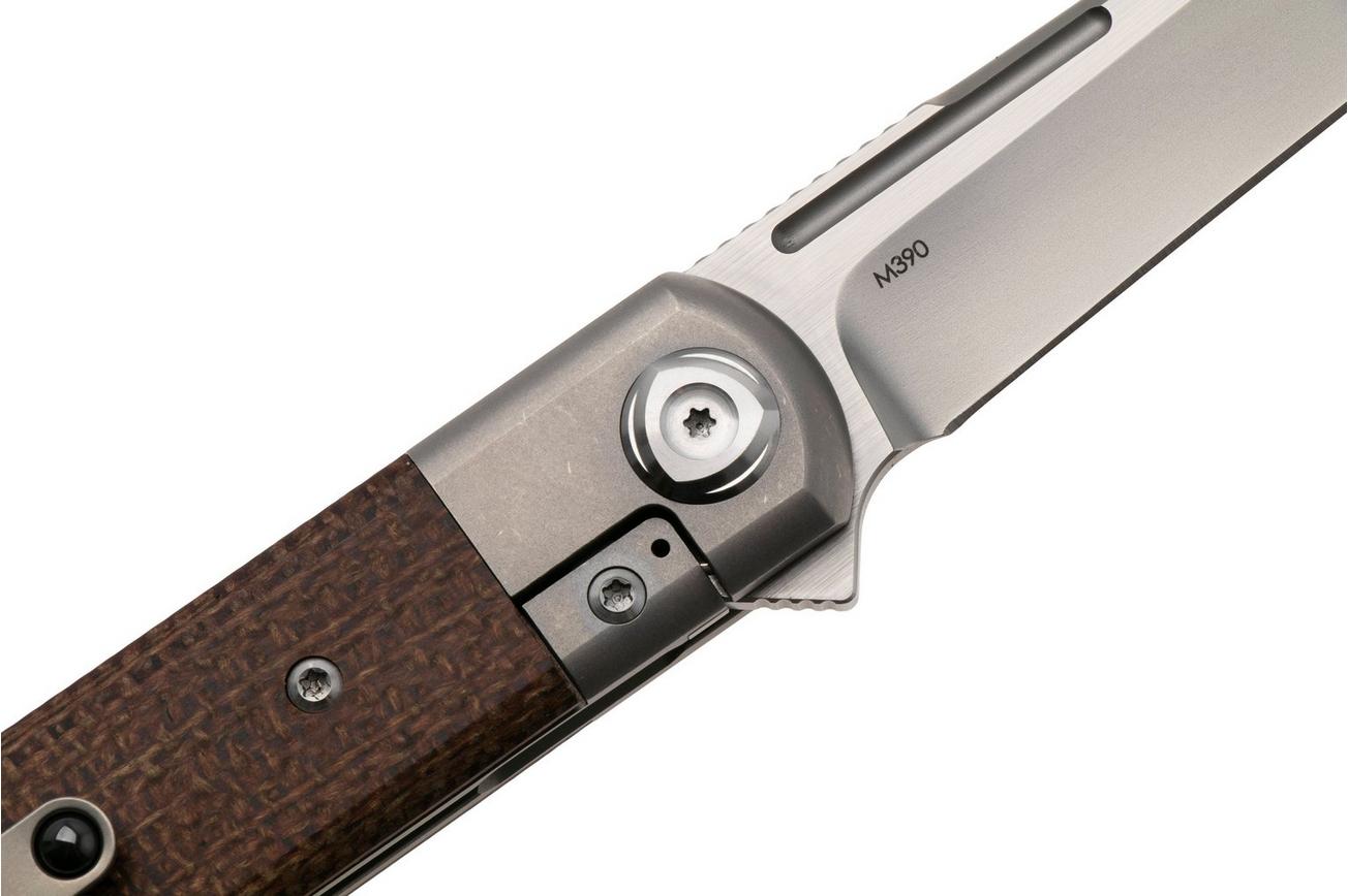 Liong Mah Tanto One, Bead Blasted M390, Burlap Micarta Titanium, zakmes