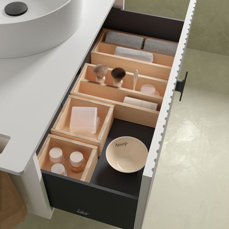 Muebles - Badmeubel - Natuurlijk Eiken - 100 cm - Ribbelfront met Zwarte Waskom