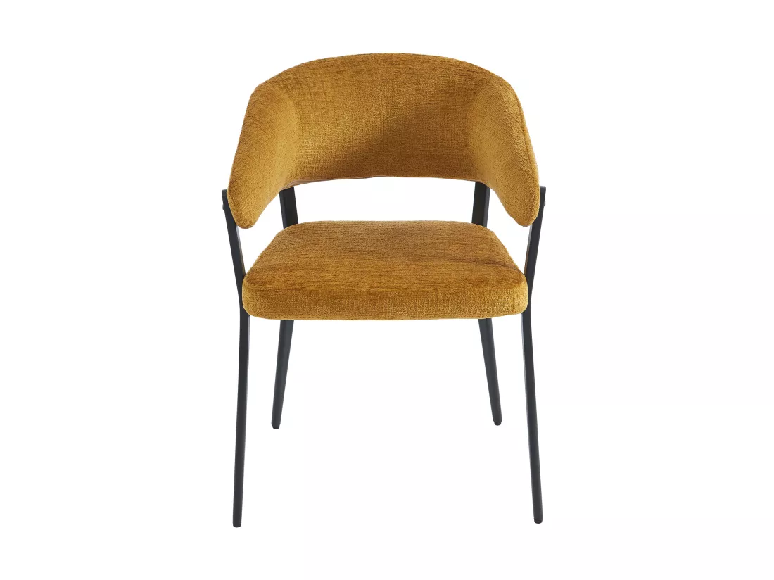 Lot de 2 chaises avec accoudoirs en tissu et métal noir - Jaune moutarde - AVRELA