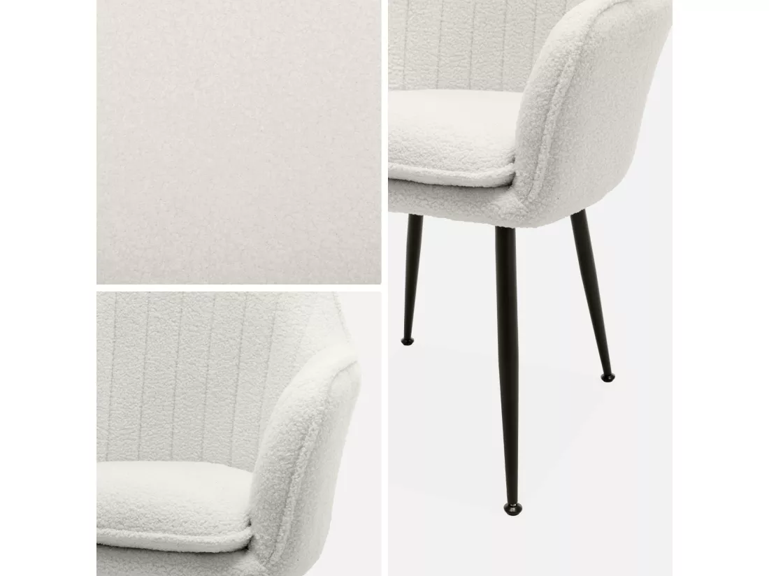 Lot de 2 fauteuils en bouclette et pieds en métal noir mat. Shella L 57 x P 59 x H 84.5