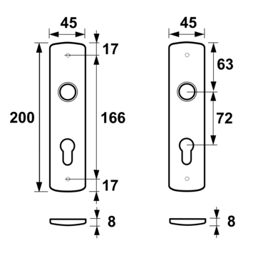 AXA Langschild binnendeur voor cilinderslot 72 mm zwart