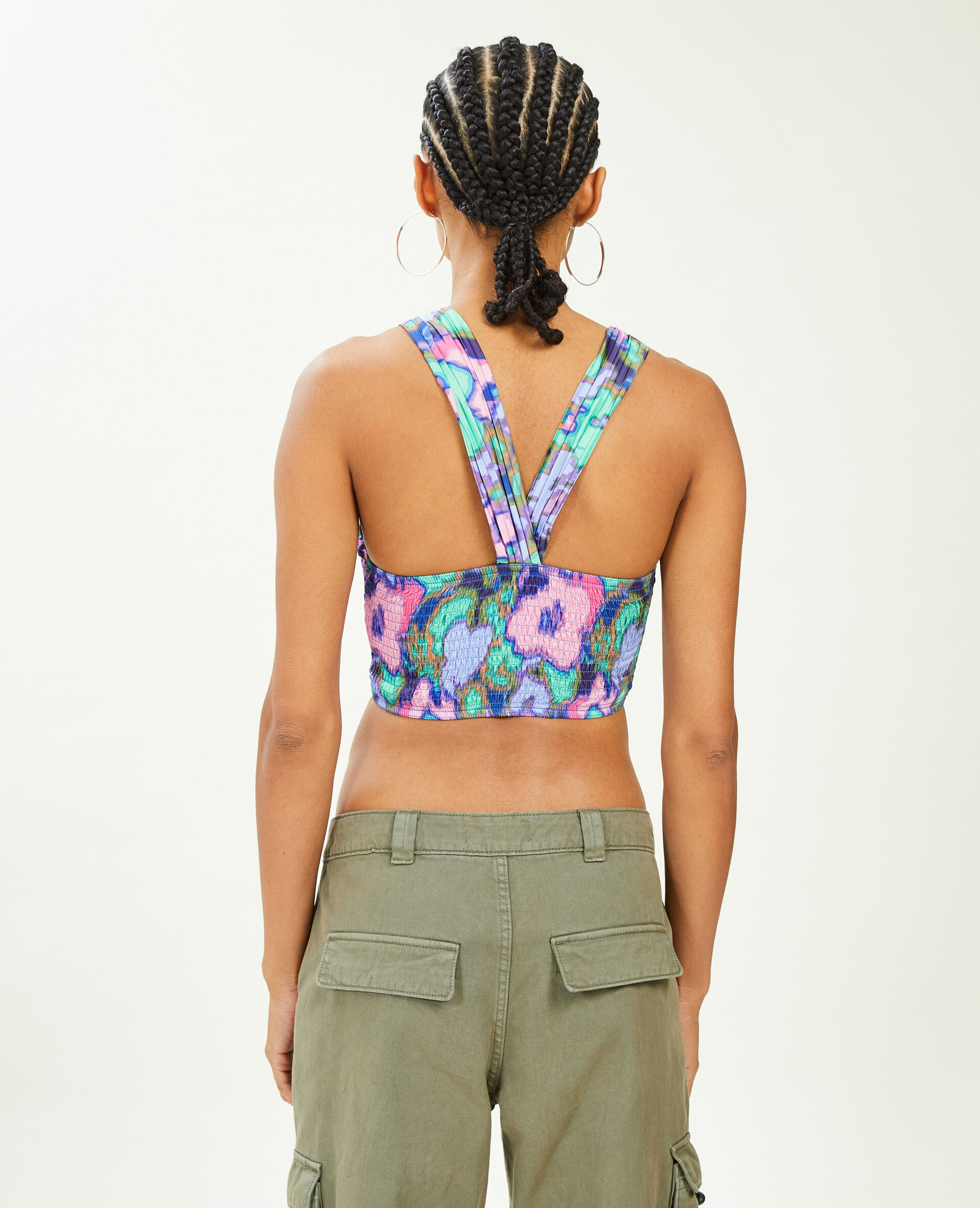 Top brassière en tissu satiné plissé - Violet