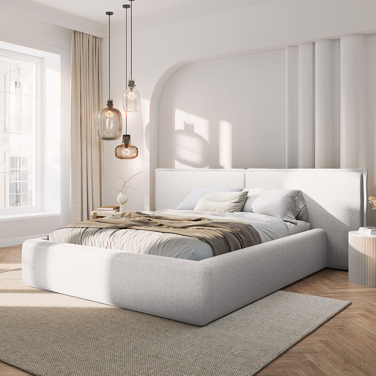 Maison Héritage Lit avec coffre de rangement Tena gris clair froid - 230x300x100 cm