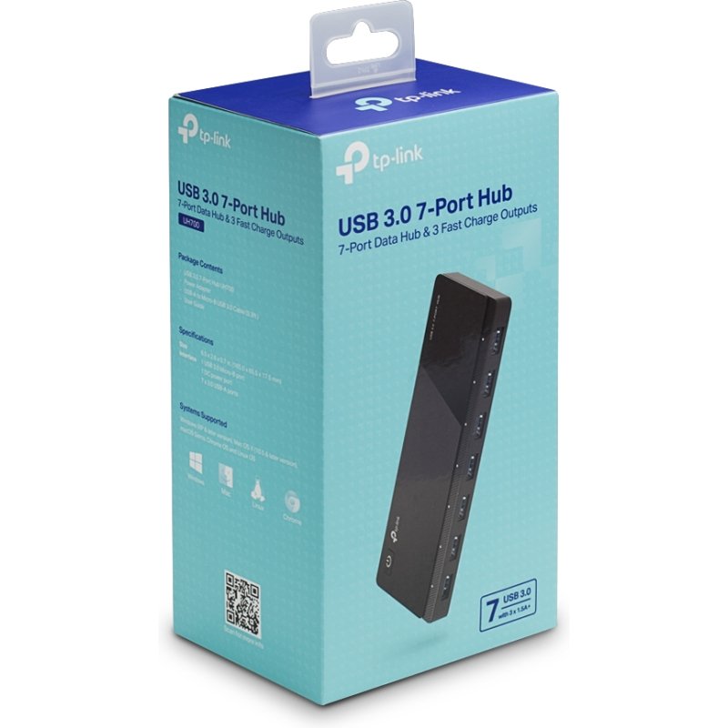 TP-Link UH700 hub & concentrateur USB 3.2 Gen 1 (3.1 Gen 1) Micro-B 5000 Mbit/s Noir