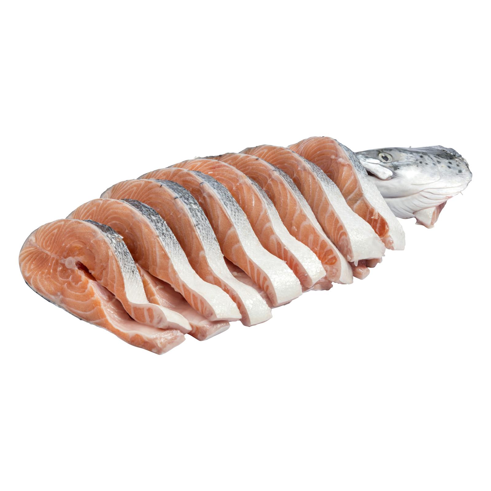 Demi-morceau de saumon, tranché