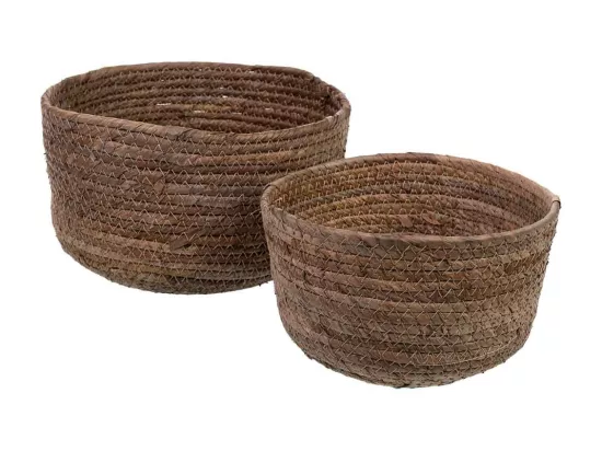 Ensemble de 2 paniers en fibres de feuilles de bananier D25x16h-D21x13