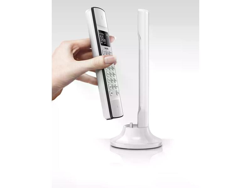 Philips Schnurlostelefon M4501W Weiss Linea, schnurloses Design-Telefon – Eine Verbindung von klaren Linien