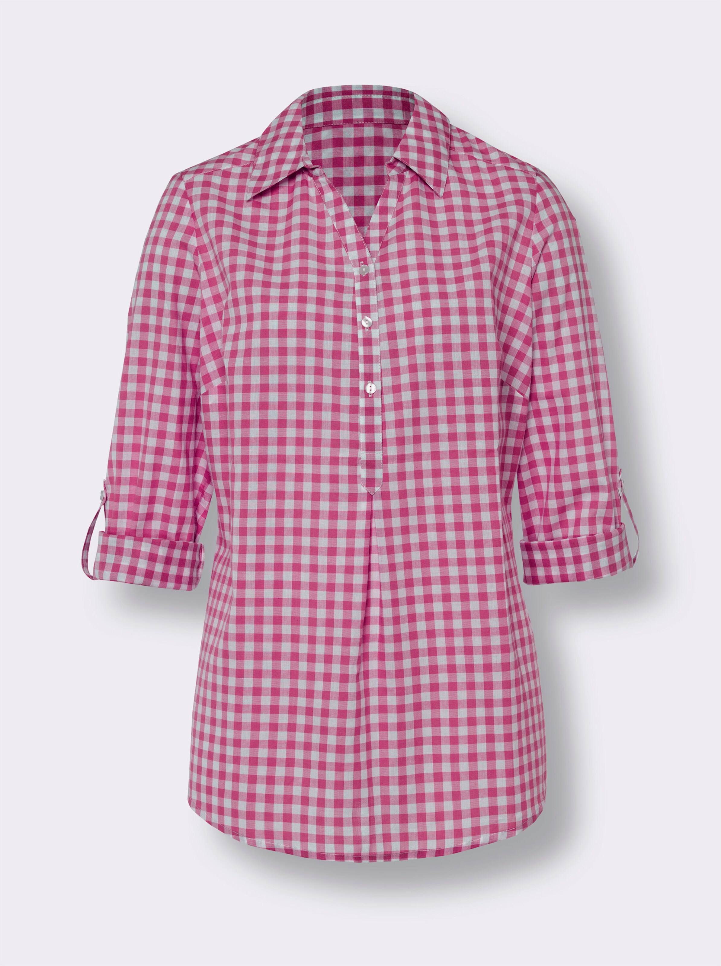 Longbluse mit garngefärbtem Karo-Muster