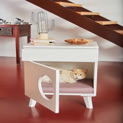 Mesa de cabeceira Nala de madeira para gatos, branca