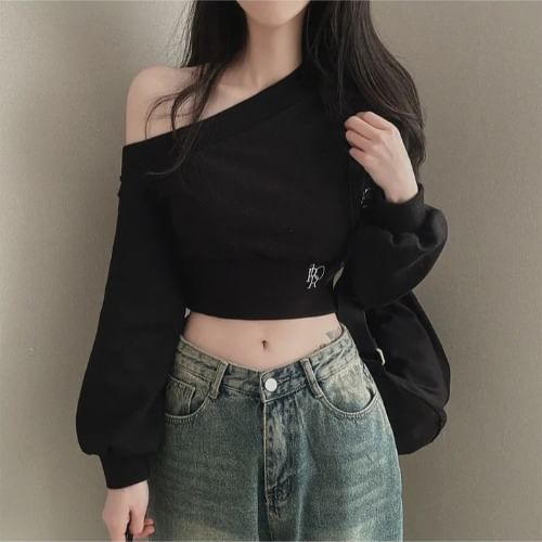Secolo - Sweatshirt met één schouder, lange mouwen en letters