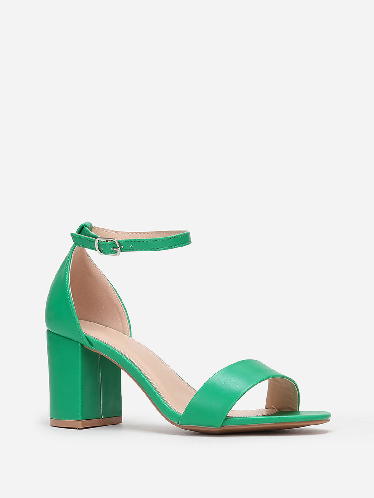 Sandales en simili à talon carré- Vert