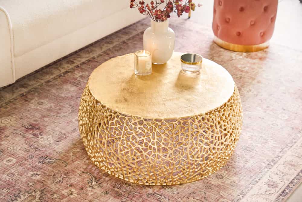 Runder Couchtisch ABSTRACT LEAF 75cm gold Metall filigrane Handarbeit Vintage Design