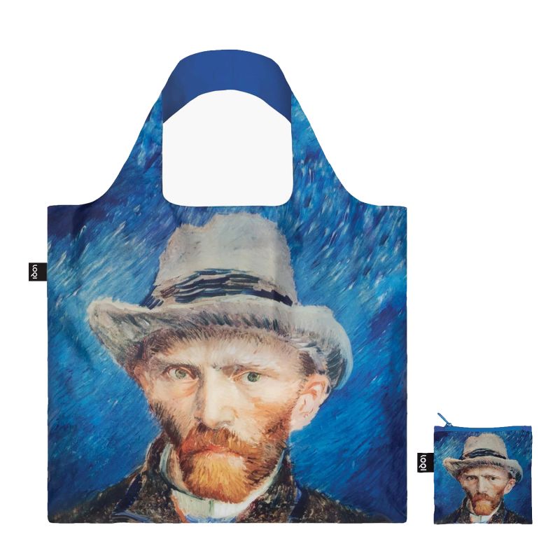 Sac shopping pliable avec pochette zip 50cm Autoportrait au chapeau de feutre de Vincent Van Gogh