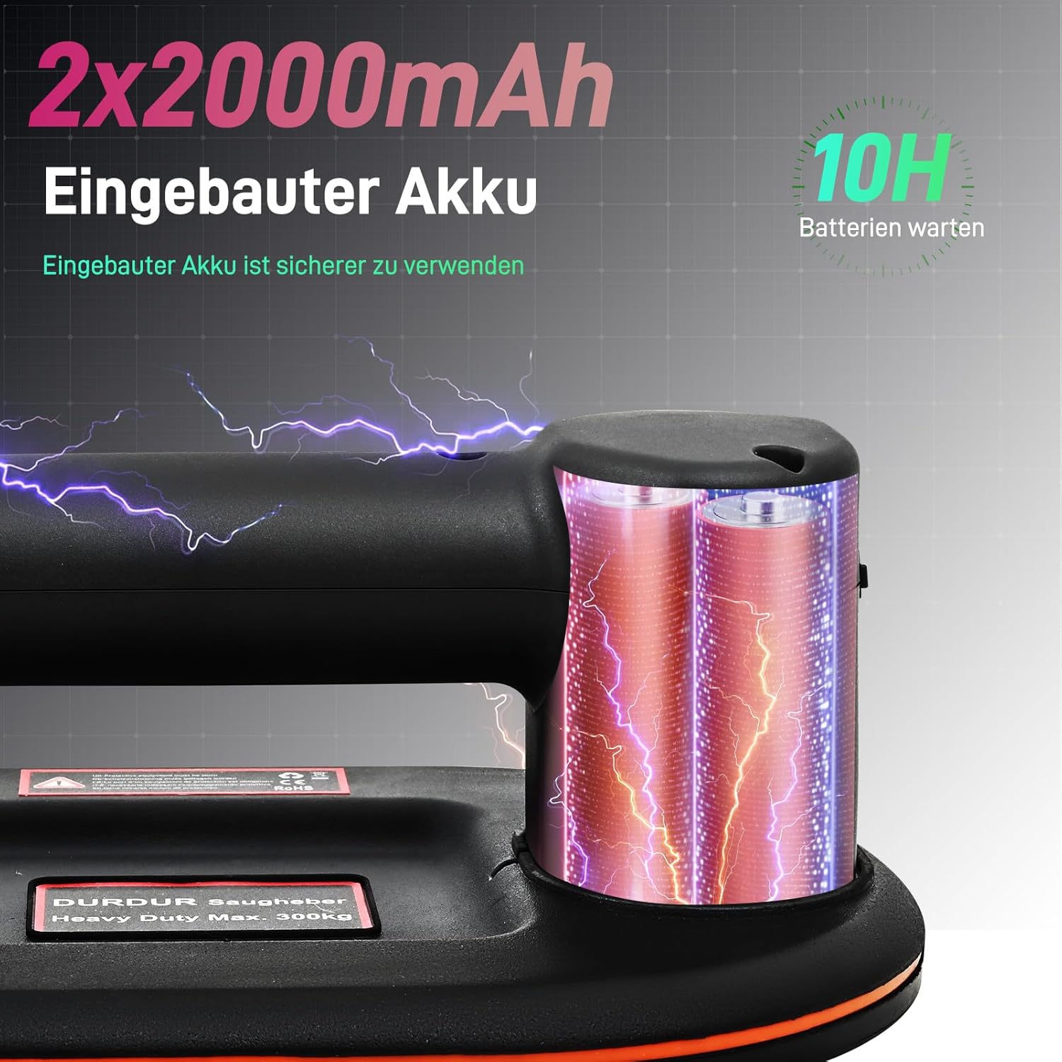 DURDUR 2 Pack 300KG Akku Vakuum Saugheber,9.4 Zoll Akku Saugheber für Fliesen,Elektrischer Saugheber Fliesenheber Mit Auto-Nachsauge-Funktion[2 Motoren 2 * 2000 mAh Akku]