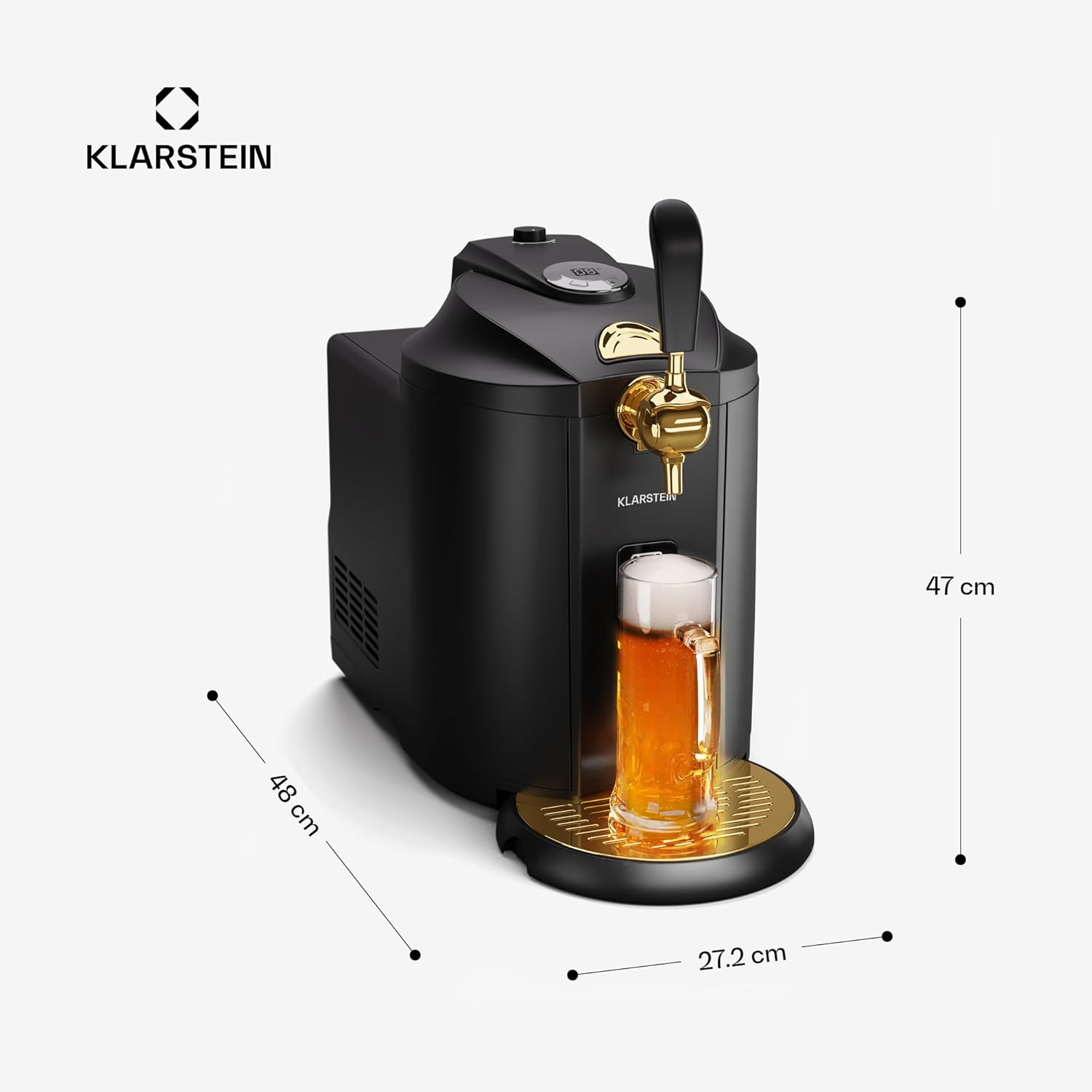 Klarstein Zapfanlage mit Kühlung - Bierzapfanlage 5L Fass, UltraFast Cooling, Einstellbare Temperatur, CO2-Kartuschensystem, LCD-Anzeige, Schwarz-Gold