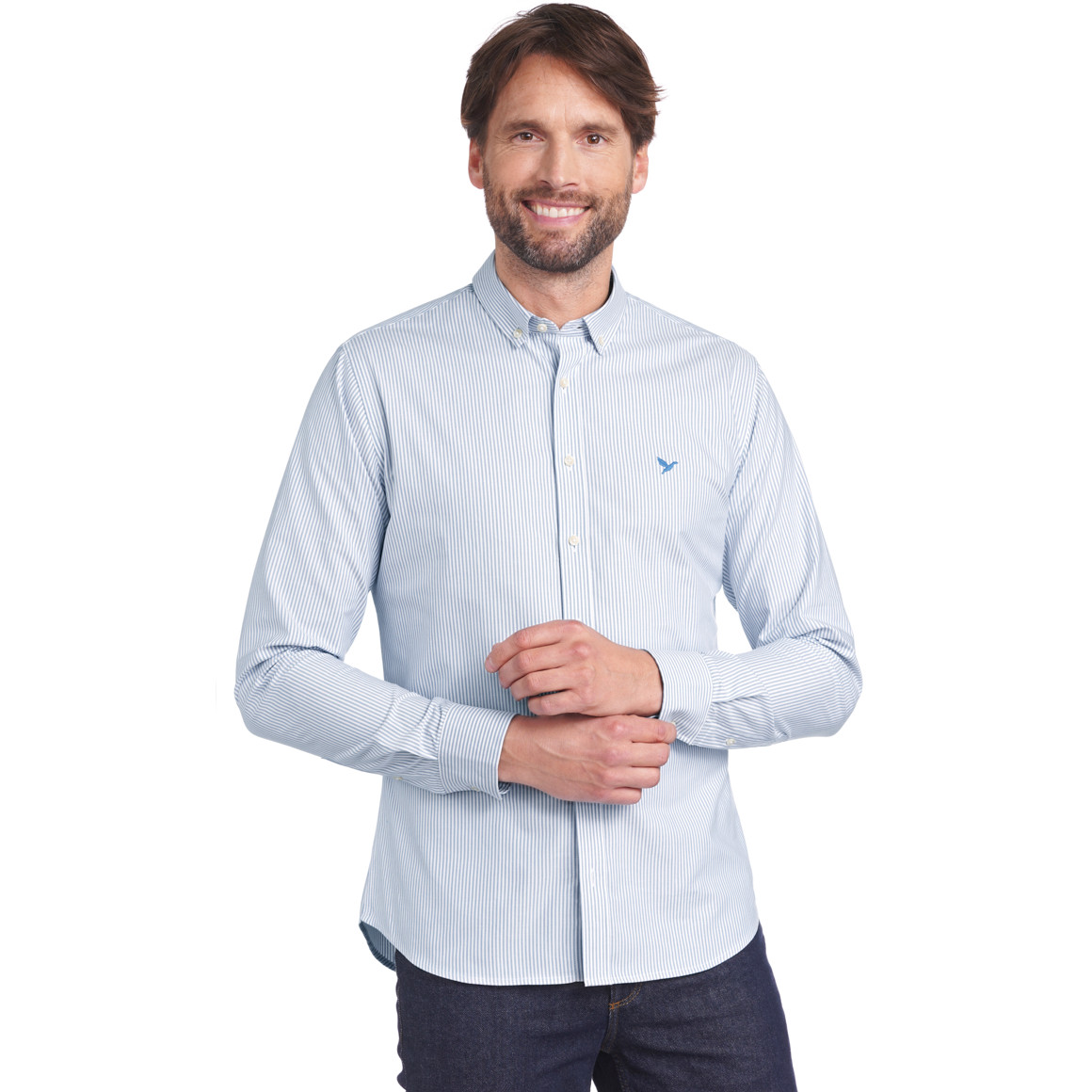 Jonas Nielsen Herren Hemd mit Button-down-Kragen blau / weiss