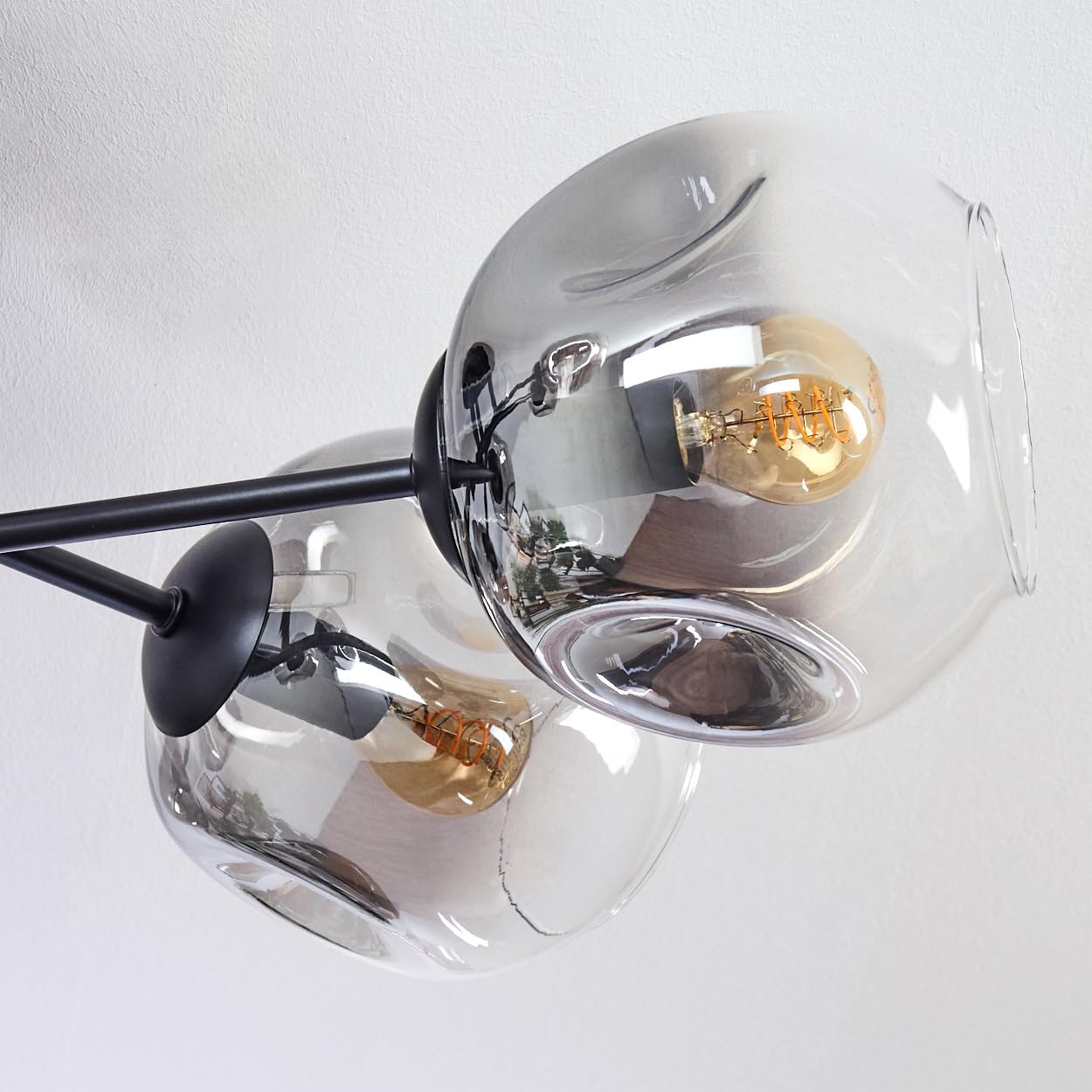 HOFSTEIN Deckenleuchte Ripoll, 6-flammige Deckenlampe aus Metall/Glas in Schwarz/Rauchfarben/Klar, moderne Leuchte im Retro/Vintage-Design (Ø Schirme 15 cm), E14, Esszimmer, Küche, Wohnzimmer