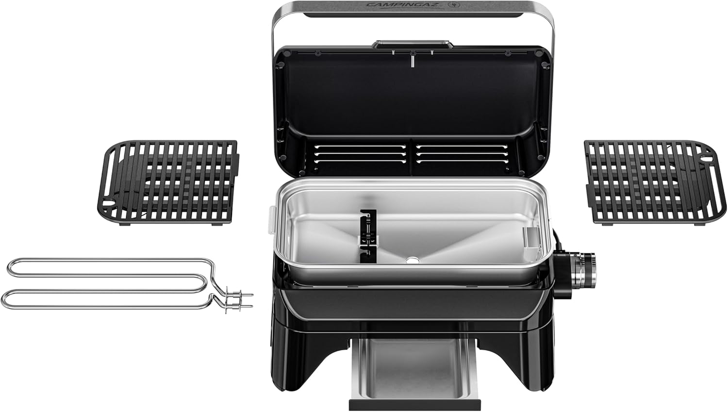 Campingaz Attitude2go Barbecue de table électrique | Barbecue électrique d'intérieur & d'extérieur, portable | 2200 W | Grille de cuisson en fonte | 4 personnes | Pour balcon & camping