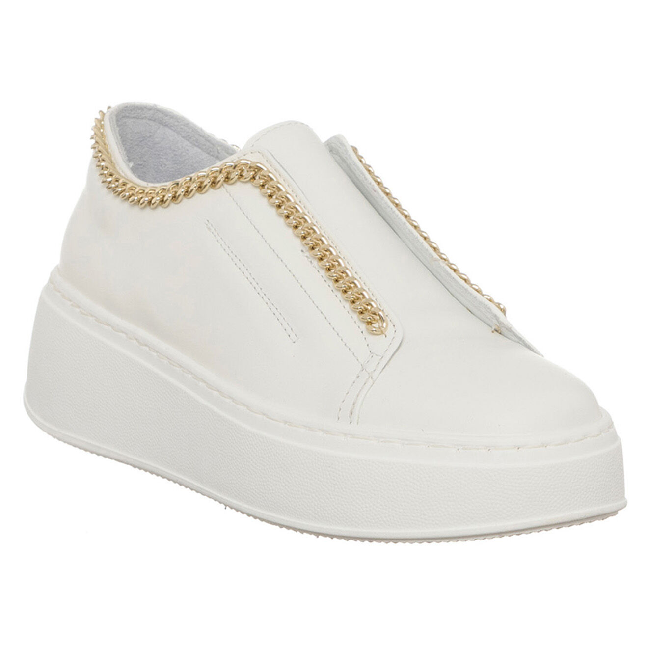 Loretta Pettinari Sneakers en Cuir Rita blanc/doré