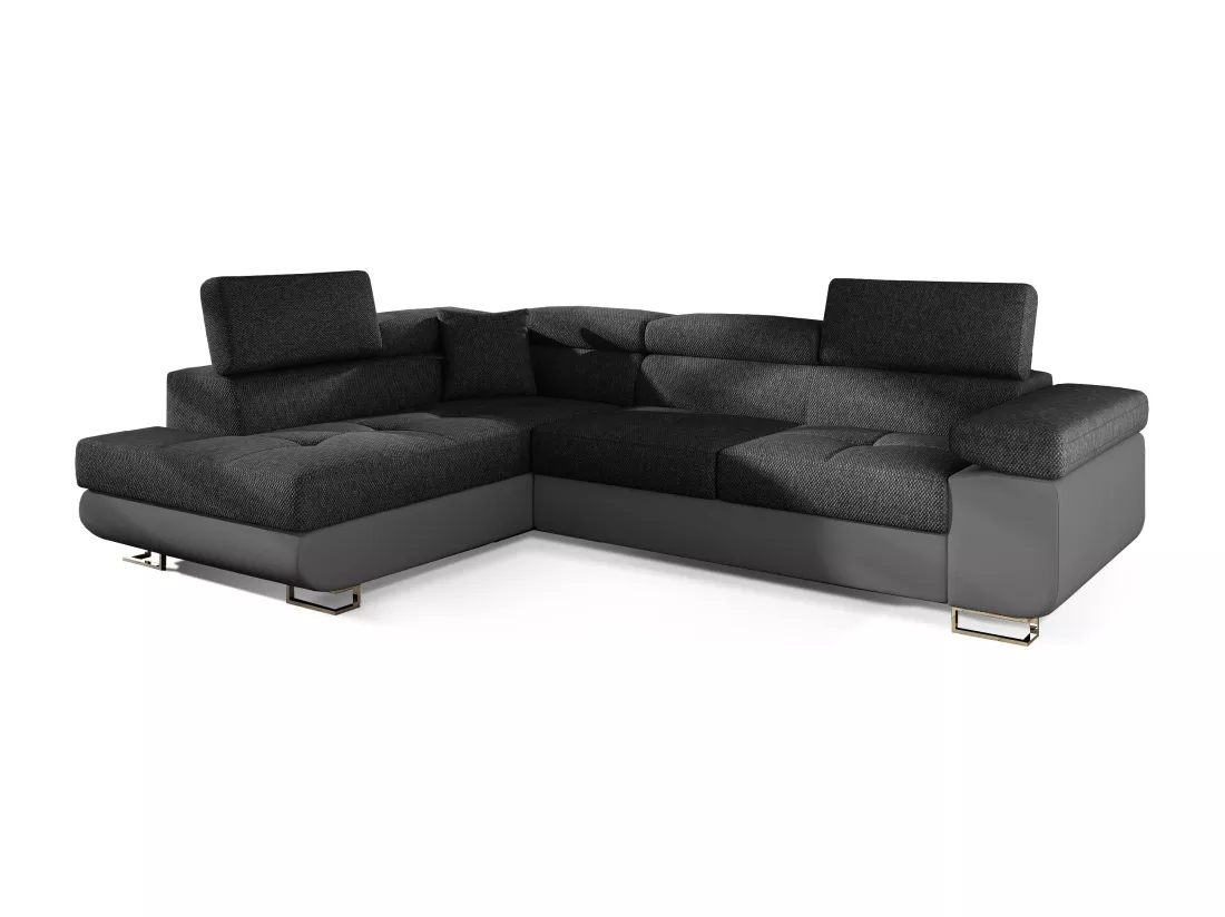Canapé d'angle gauche convertible tissu gris foncé chiné et simili gris Marka 275cm