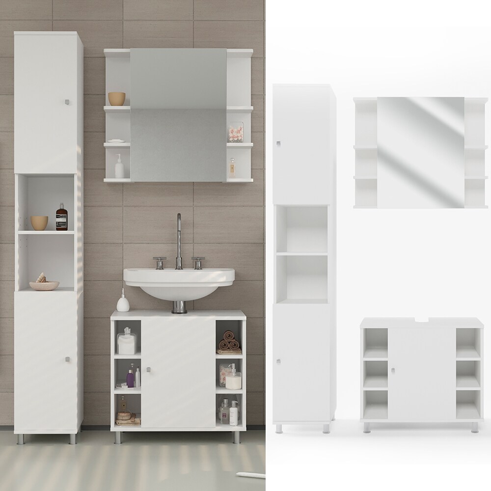 Vicco Badmöbel Set Fynn Badezimmer Spiegel Kommode Unterschrank Bad Weiß