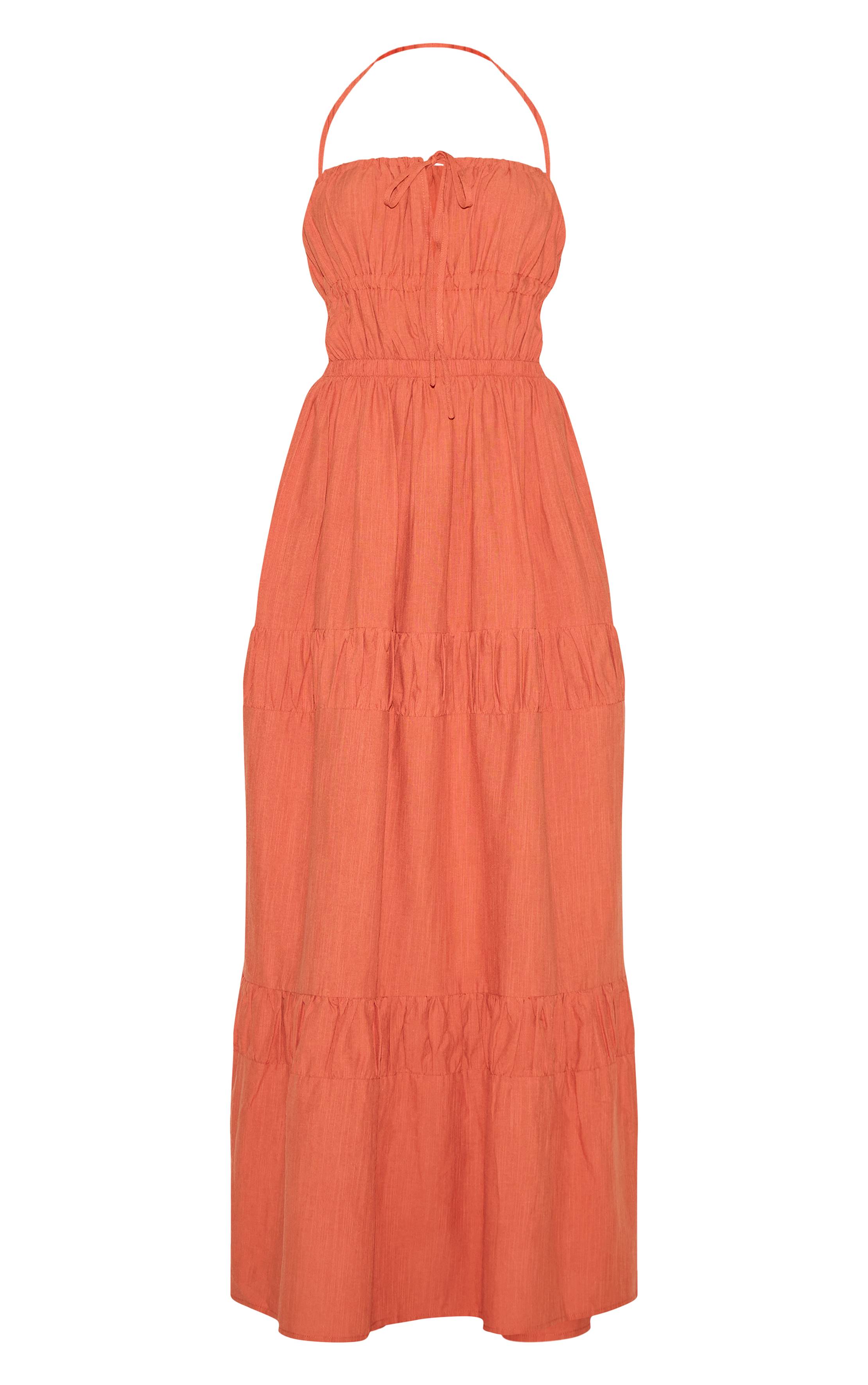 Rouille Robe Longue Froncée Dos Nu À Bretelles