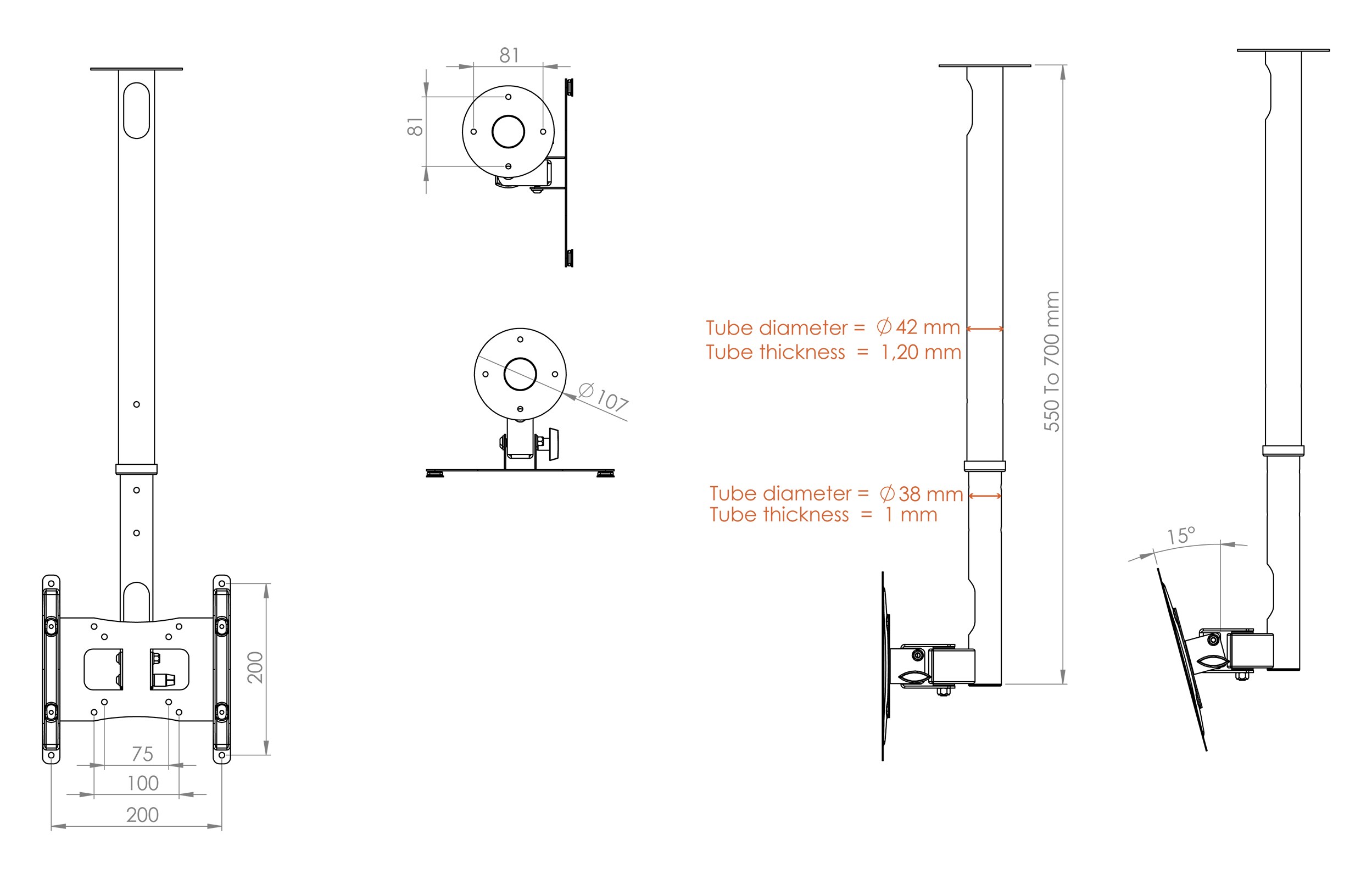 VCM Universal VESA TV Deckenhalterung Fernseh Halterung Halter B-DX 200