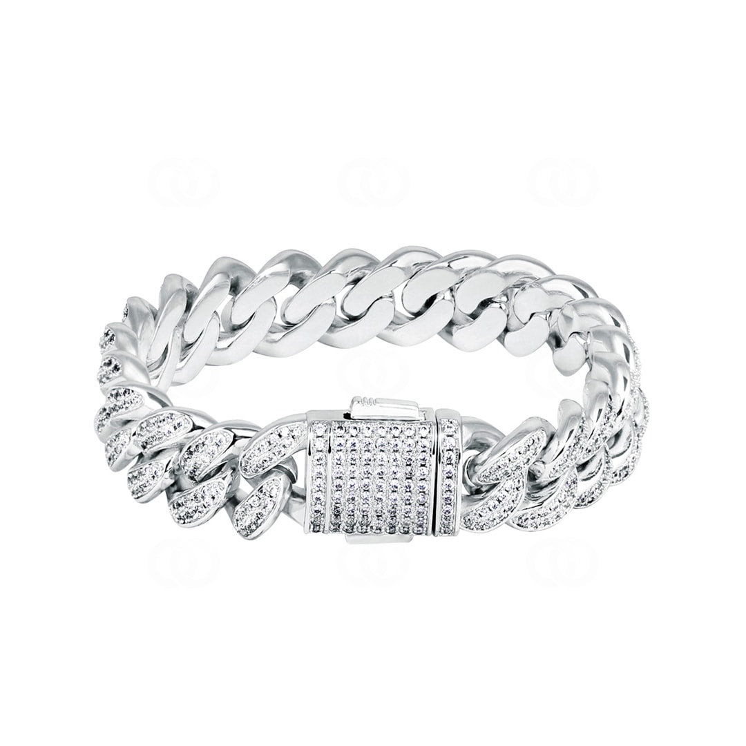 12mm Cuban Link Panzerarmband 925 Silber mit Zirkonia