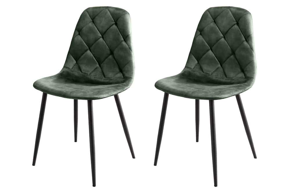Stilvolles 2er-Set Stühle GLAMM grün Samt schwarze Metallbeine