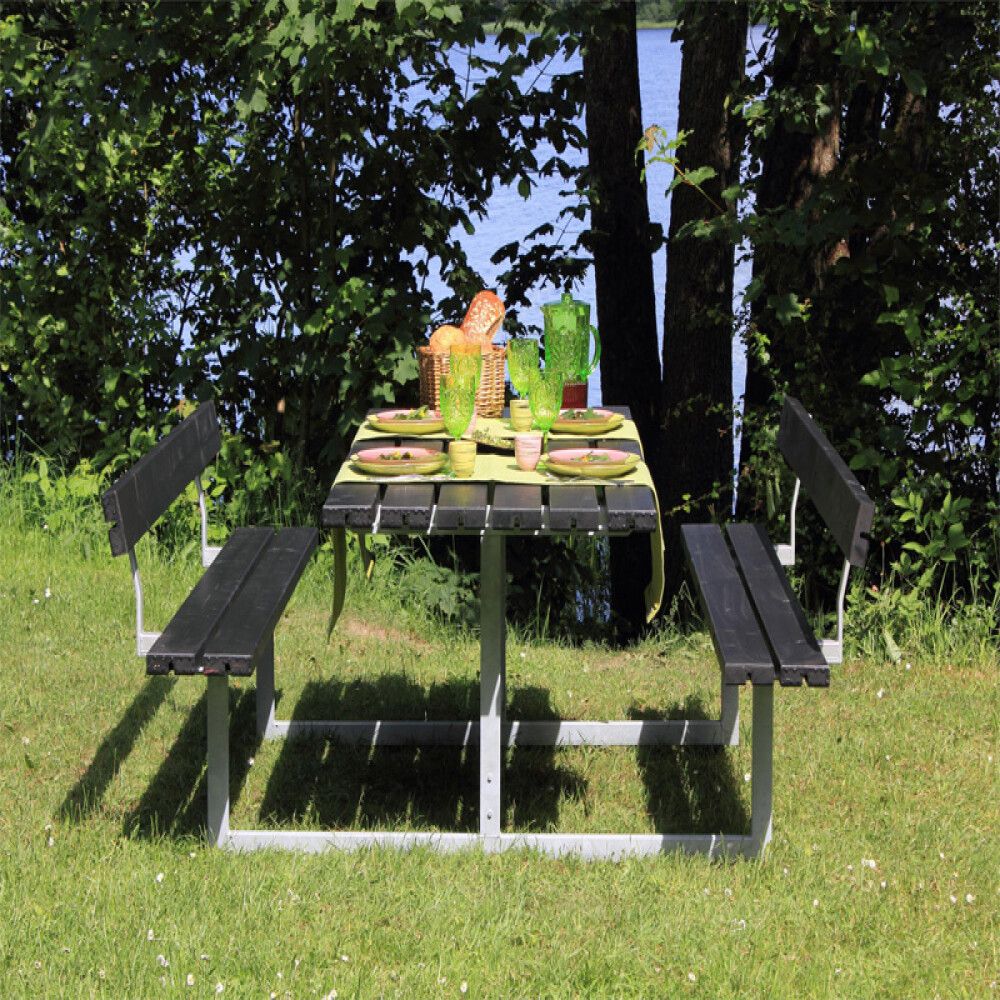 BENKESETT PLUS BORD/BENKER MED 2 RYGGSTØTTER 177CM SVART