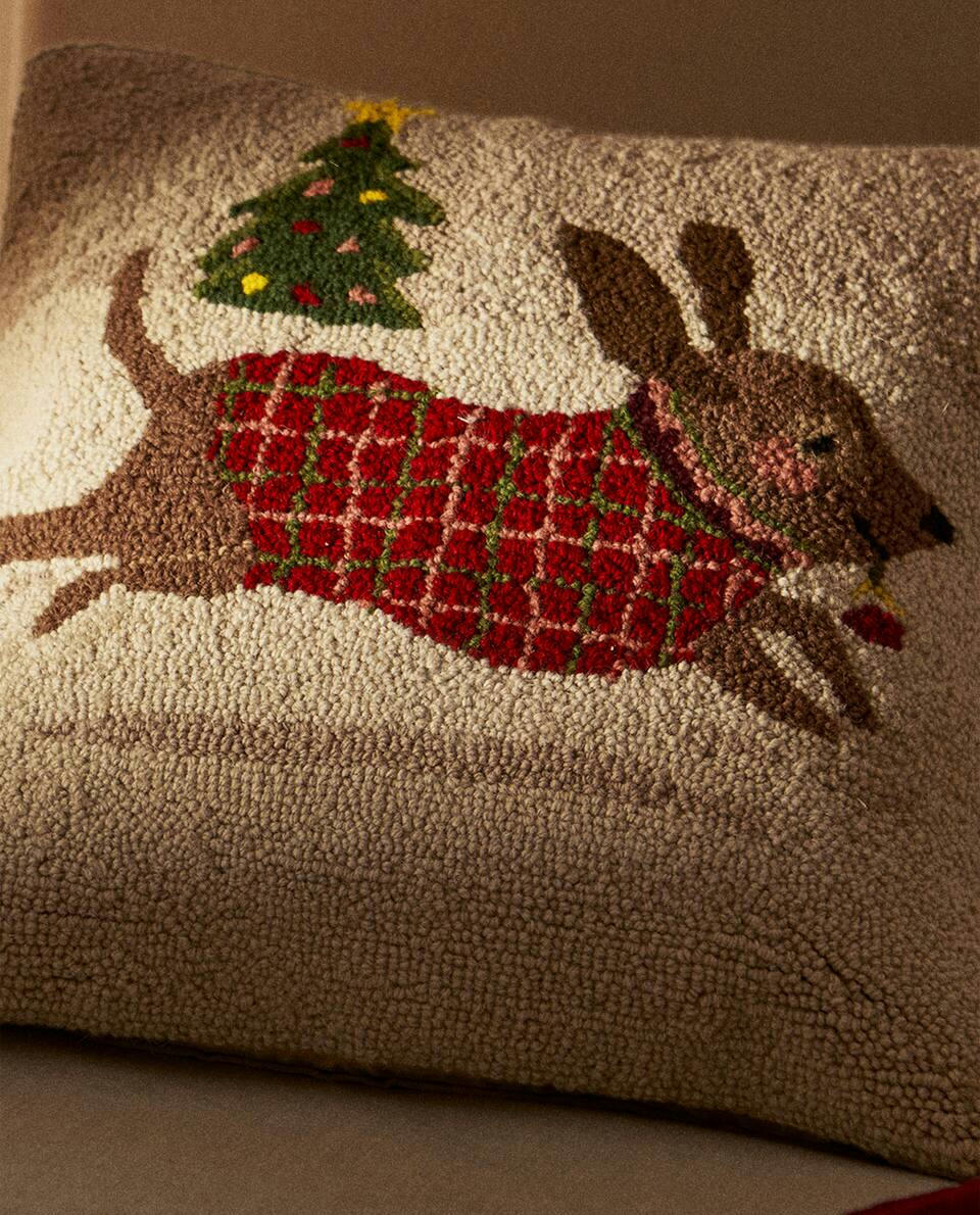 Capa de almofada de Natal com estampa de cachorro em boucle
