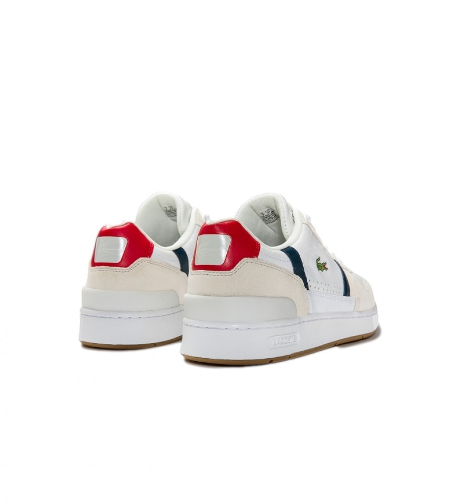 Tênis Lacoste T-Clip de couro, branco e bege.