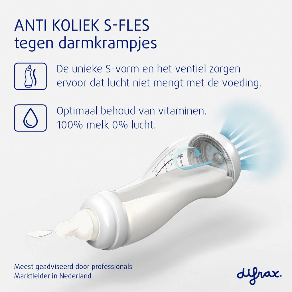 Glazen S-Babyfles - 250 ml - Anti Koliek - Lichtroze