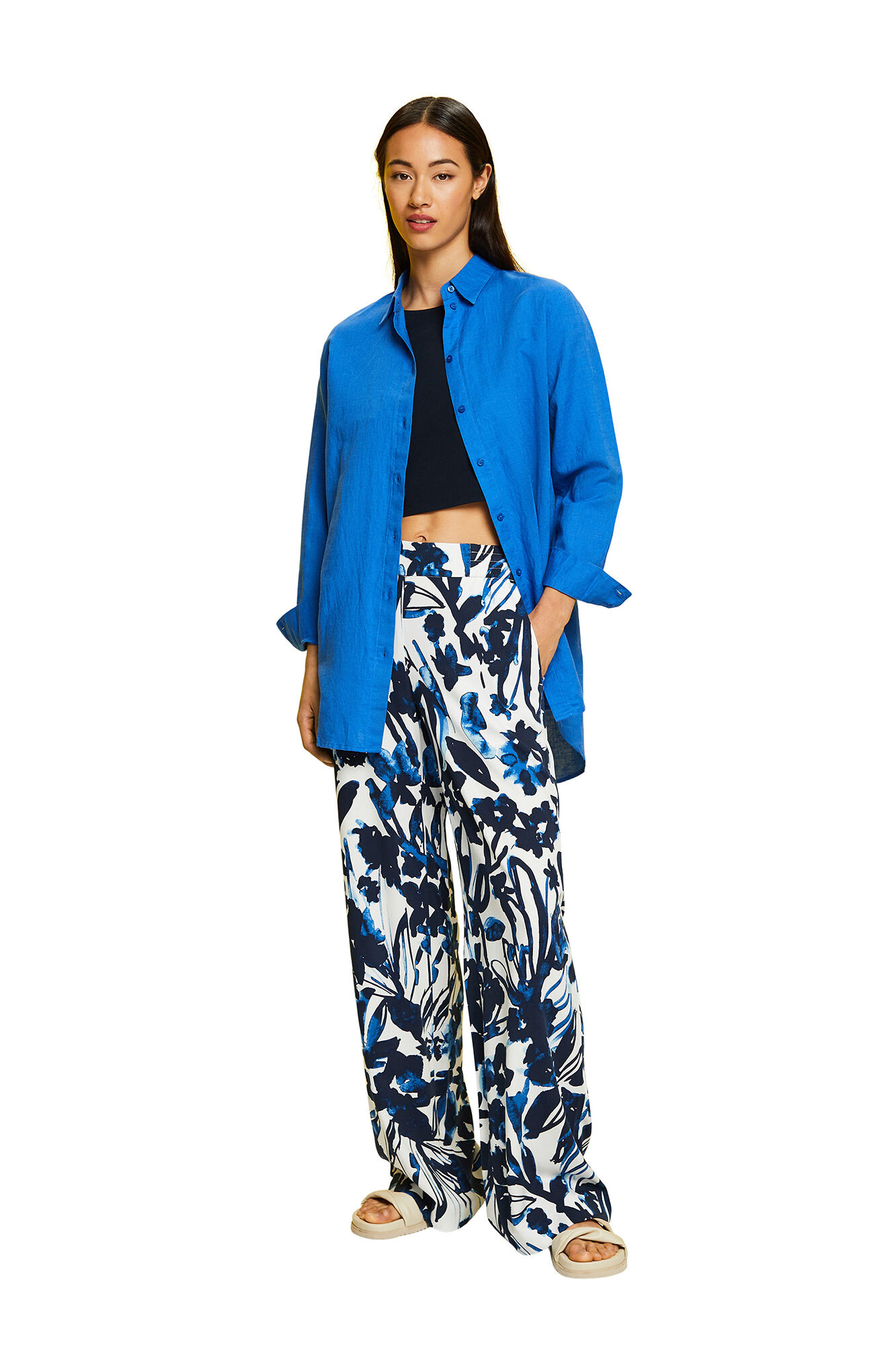Calças largas de viscose estampadas - Estampa azul